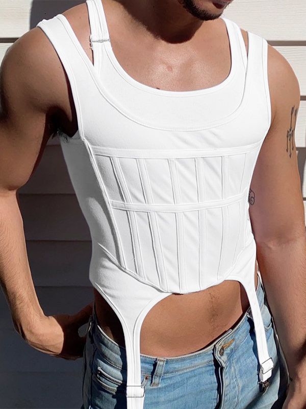 Men's Streetwear Garter Pointed Hem Corset Tank SKUL57692