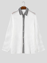 Men's Hollow Mesh Sheer Long Sleeve Shirt SKUL25961