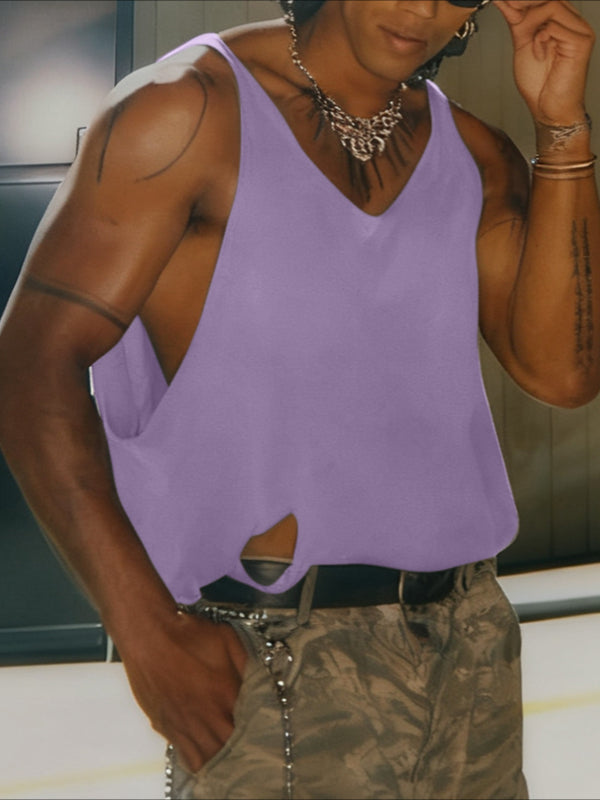 Men's Solid Color Distressed Strap Tank SKUL47745