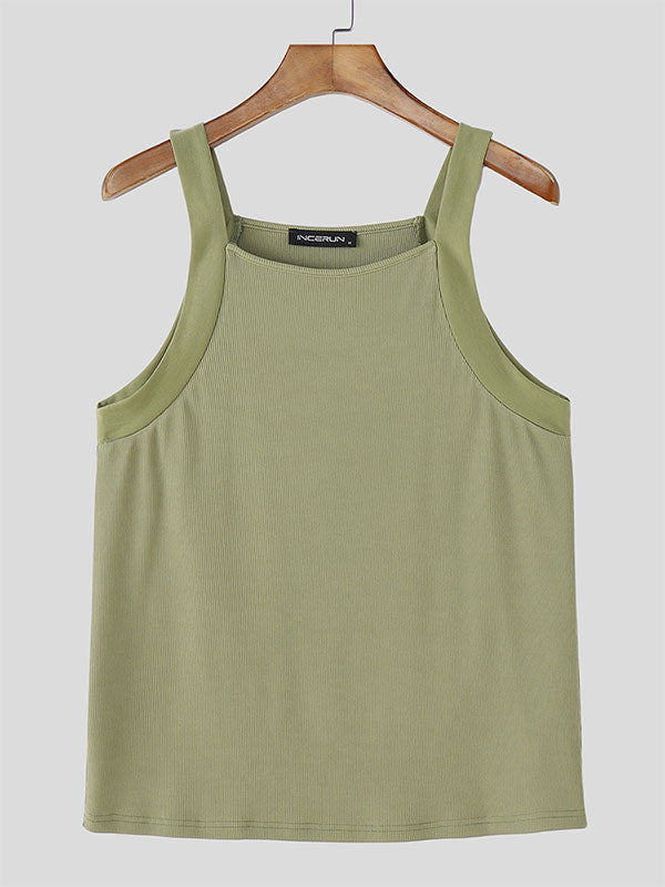 Mens Solid Color Knit Casual Tank SKUL18724