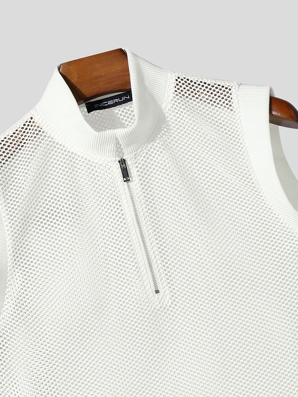 Men's Sheer Mesh Hollow Out Zip Up Tank SKUL56665