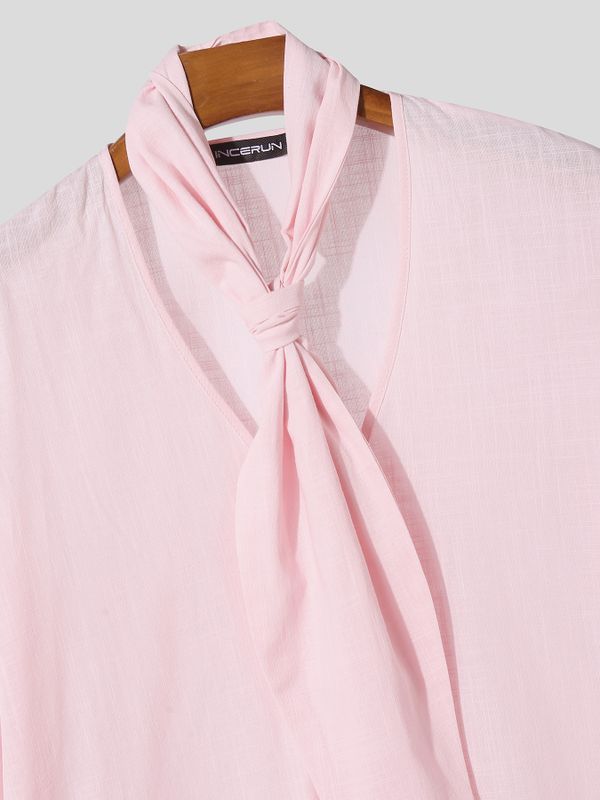 Men's Avant-Garde Tie-Neck Draped Boxy T-shirt SKUL60233
