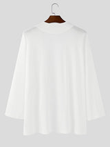 Men's Solid Color Textured 3/4 Length Sleeve Cardigan SKUL25829