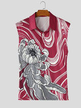 Men's Neo-Chinese Streetwear Ukiyo-e Wave Chrysanthemum Print Fitted Tank SKUL66062