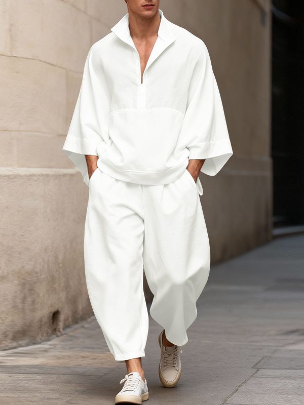 Men's Solid Color Casual Collar Two Piece Outfit SKUL50084