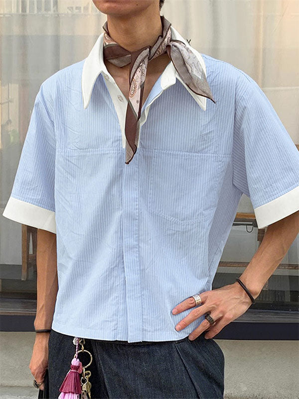 Men's Striped Color Block Short Sleeve Shirt SKUL23655