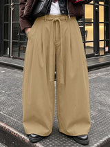 Men's Clean High Street Belted Pleated Wide-Leg Drape Pant SKUL78160
