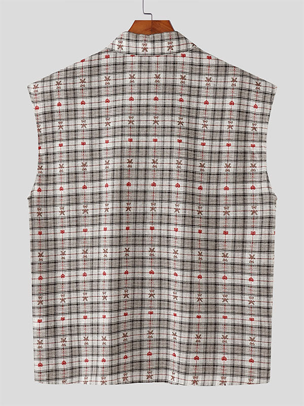 Mens Plaid Textured Sleeveless Shirt SKUL15371