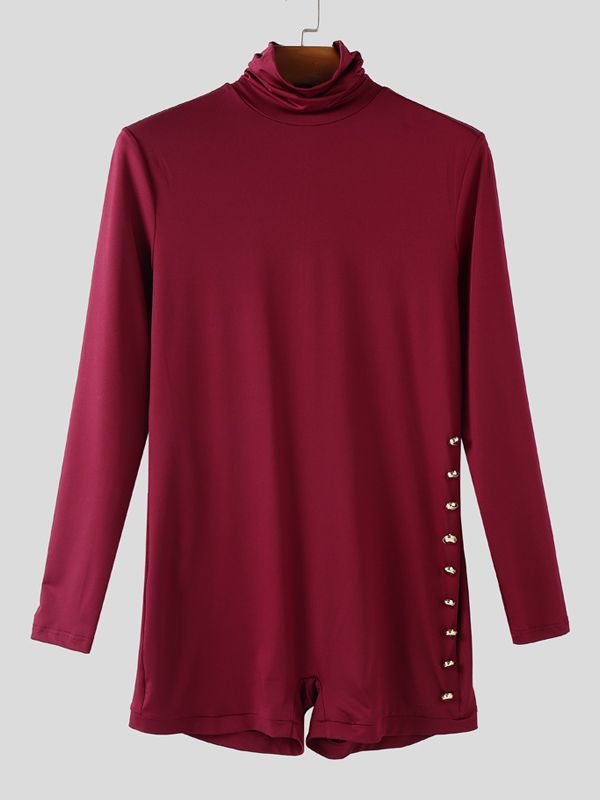 Men's Metal Buckle Knitted Long Sleeve Bodysuit SKUL39019