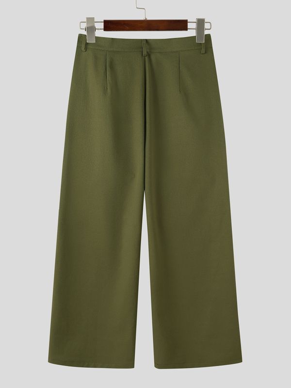 Men's Avant-Garde High Street Curved Flap Overlay Rivet Detail Baggy Floor Length Wide Leg Pant SKUL81732