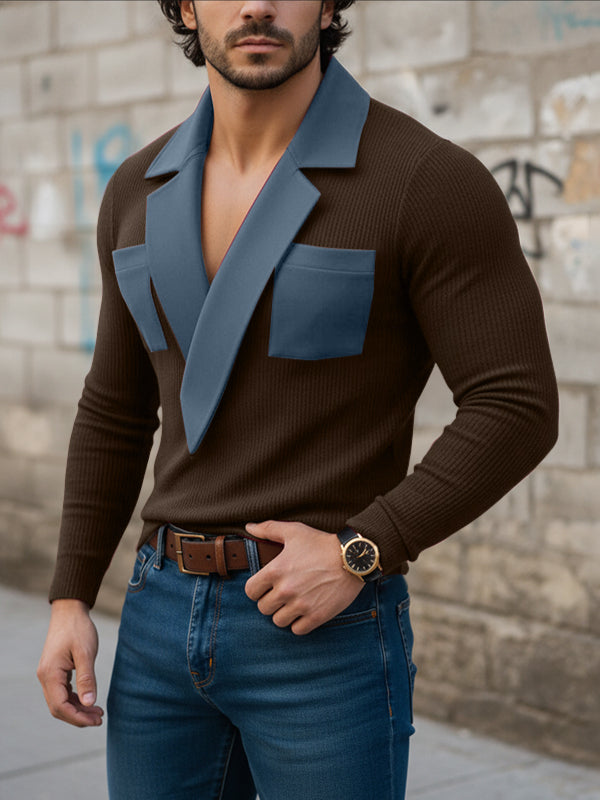 Men's Knit Textured Color Block Sweater SKUL45415