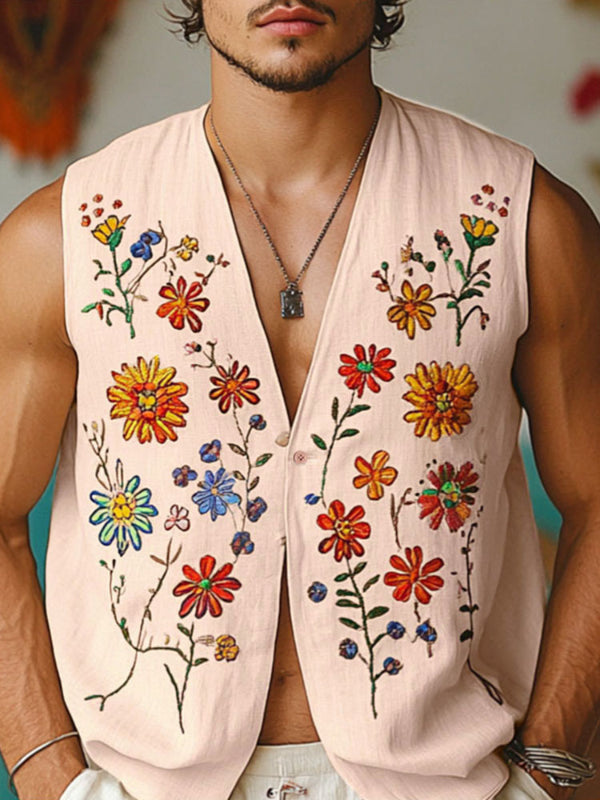 Men's Floral Print Casual Waistcoat SKUL20232