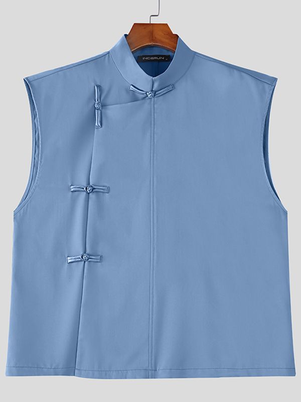 Men's New Chinese Style Asymmetric Placket Frog Button Tank SKUL54752