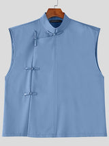 Men's New Chinese Style Asymmetric Placket Frog Button Tank SKUL54752