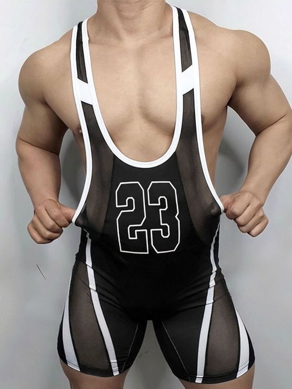 Men's Number Print Sheer Bodysuit SKUL53026