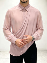 Men's Avant-Garde Semi-Sheer Asymmetrical Draped Chiffon Shirt SKUL79227