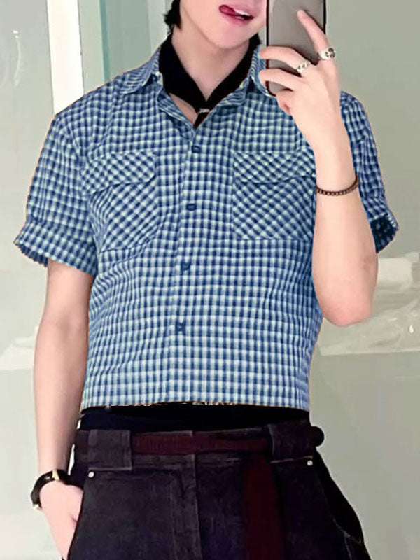 Men's Double Pocket Plaid Short Sleeve Shirt SKUL23480