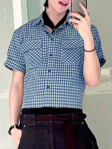 Men's Double Pocket Plaid Short Sleeve Shirt SKUL23480