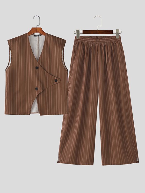 Men's Striped Irregular Two Pieces Outfit SKUL37251