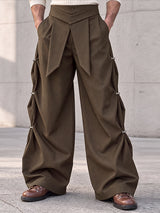 [Pre-order] Men's Avant-Garde Deconstructed Stage Runway Metal Buckle Ruched Front Flap Wide-Leg Pant SKUL89089