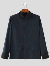 Men's Clean Fit Smart Casual Contrast Collar Flap Pocket Turn-Down Collar Work Jacket SKUL76472