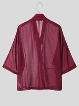 Men's New Chinese Style Relaxed Sheer Mesh Crossover Wrap Cardigan SKUL62034