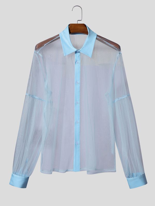 Men's Avant-Garde Sheer Organza Bishop Sleeve Romantic Regency Shirt SKUL56302