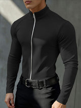 Men's Solid Color Zip Long Sleeve T-Shirt SKUL42367
