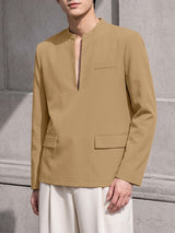 Men's Early Autumn Urban Casual Plunge V-Front Tailored Pocket Long Sleeve Blazer SKUL78165