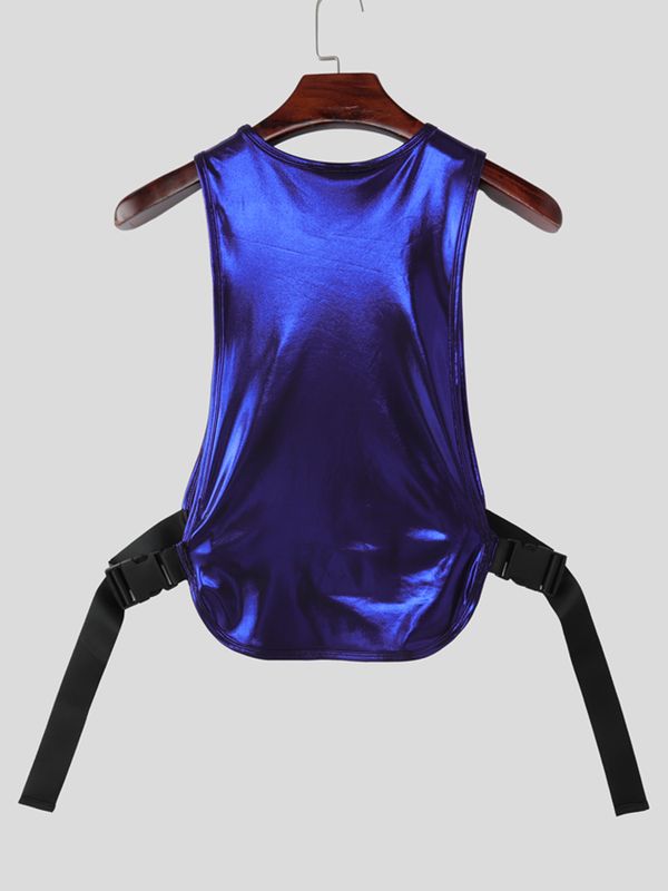 Men's Avant-Garde Metallic Wet-Look Eyelet Detail Open Side Bib Tank SKUL63039