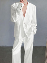 Men's Solid Color Casual Loose Two Pieces Outfit SKUL30816