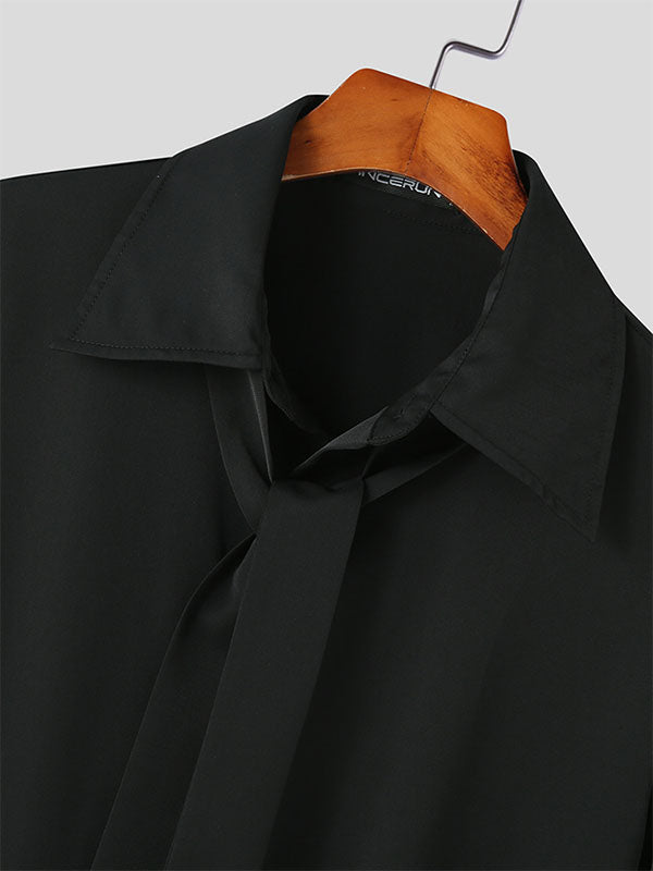 Mens Solid Tie Casual Long Sleeve Shirt SKUK22703