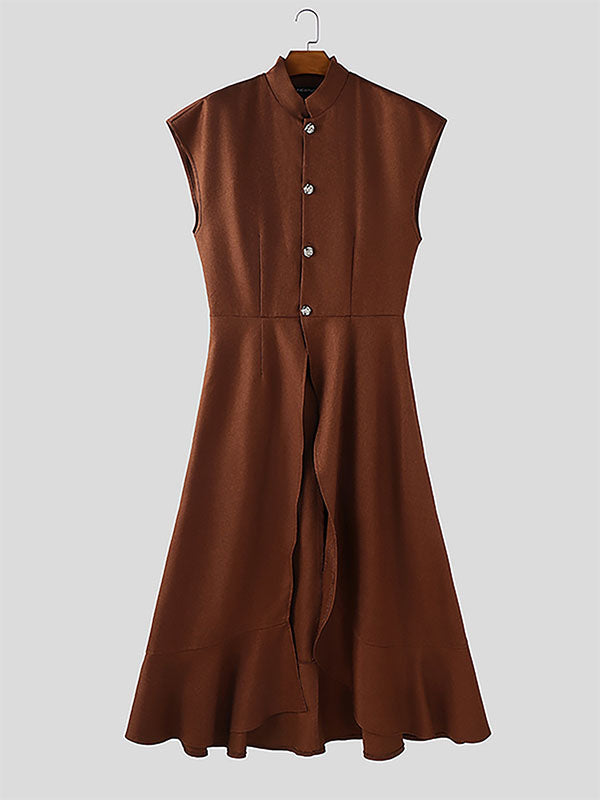 Men's Solid Color Ruffle Hem Sleeveless Waistcoat SKUL23520