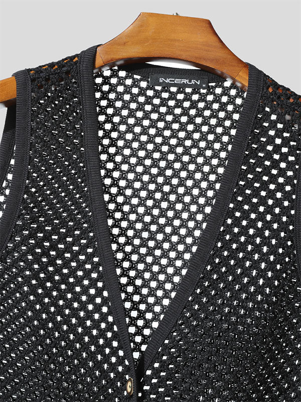 Mens Sheer Mesh Hollow-Out Casual Waistcoat SKUL17905