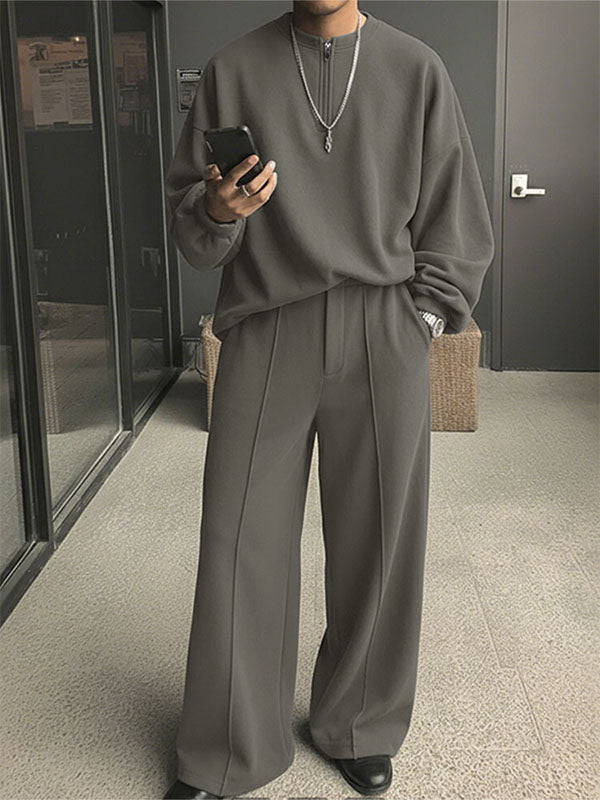 Men's Solid Color Loose Two Pieces Outfit SKUL40305