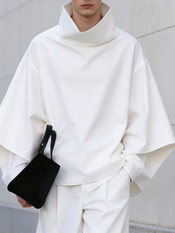 Men's Solid Color Loose Fit High Neck Long Sleeve Shirt SKUL52019