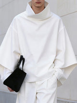 Men's Solid Color Loose Fit High Neck Long Sleeve Shirt SKUL52019