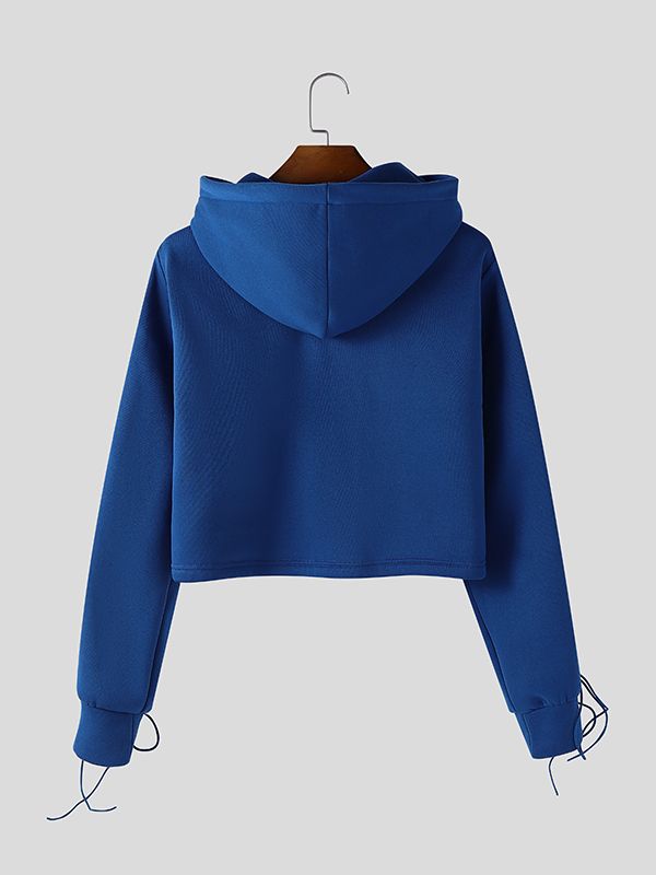 Men's Sleeve Drawstring Cropped Long Sleeve Hoodie SKUL42682