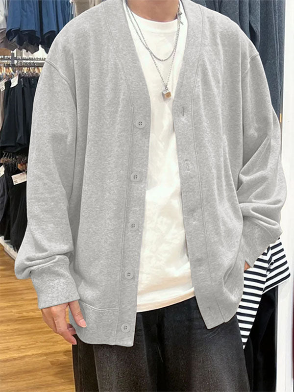 Men's Solid Color Button Long Sleeve Cardigan SKUL24197