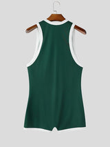 Men's Retro Contrast Piping Deep-U Muscle Fit Wrestling Singlet Bodysuit SKUL75689