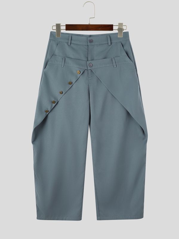 Men's Avant-Garde Darkwear City Walk Asymmetric Button Flap Balloon Wide-Leg Pant SKUL85218