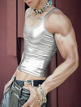 Men's Solid Color Glossy Cropped Tank SKUL50525