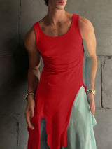 Men's Avant-Garde Asymmetrical High Side Slit Hem Longline Tank SKUL58771