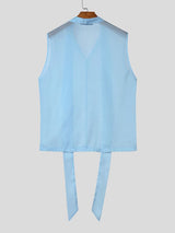 Men's Avant-Garde Shawl Collar Streamer Sheer Sleeveless Shirt SKUL69640