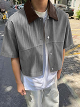 Men's Striped Utility Cropped Short Sleeve Shirt SKUL58669