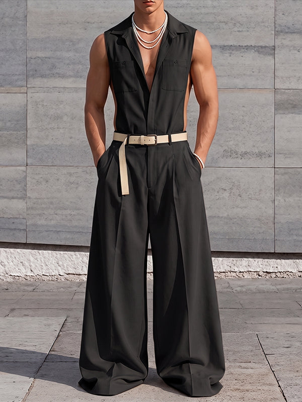 [Pre-order] Men's Avant-Garde Chic Stage Runway Side Cutout Deep V Jumpsuit SKUL88388
