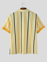 Men's Vertical Stripe Colorblock Short Sleeve Shirt SKUL23895