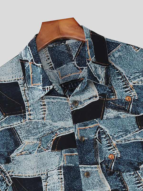 Men's Color Block Print Long Sleeve Shirt SKUL30311