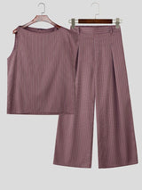 Men's Striped One-Shoulder Two Pieces Outfit SKUL35006