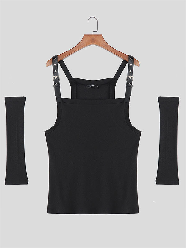 Mens Solid Color Leather Strap Casual Tank SKUL19777